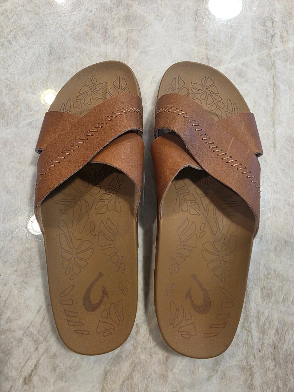OluKai Leather Crisscross Slide Sandals